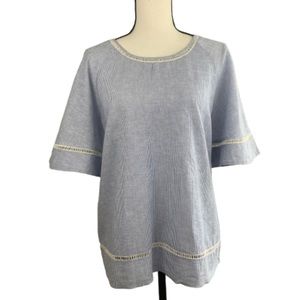 Sympli linen striped lightweight short sleeve blouse